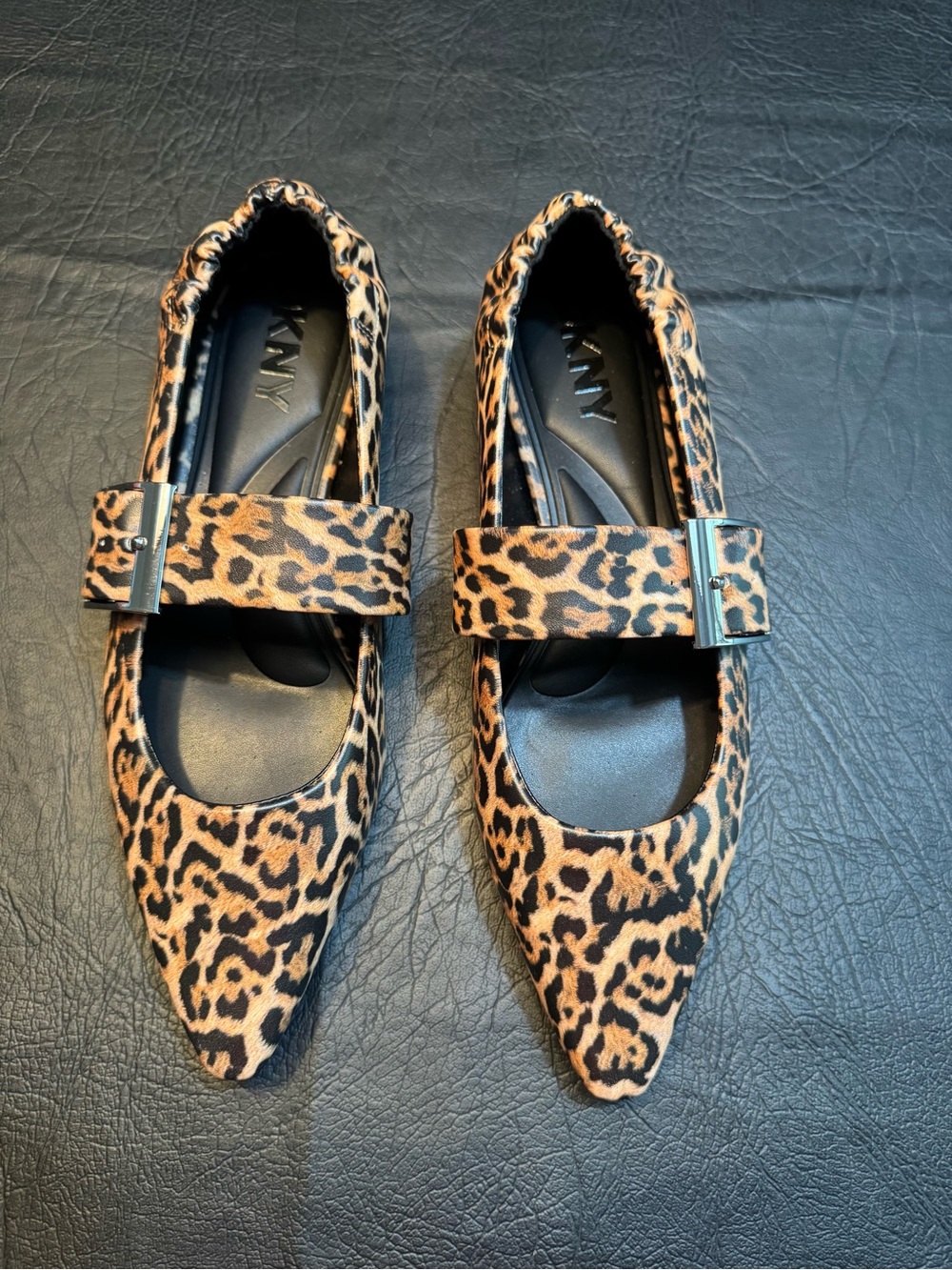 DKNY Cormic Leopard Mary Jane Flats Size 7.5 NEW Pointed Toe Animal Print